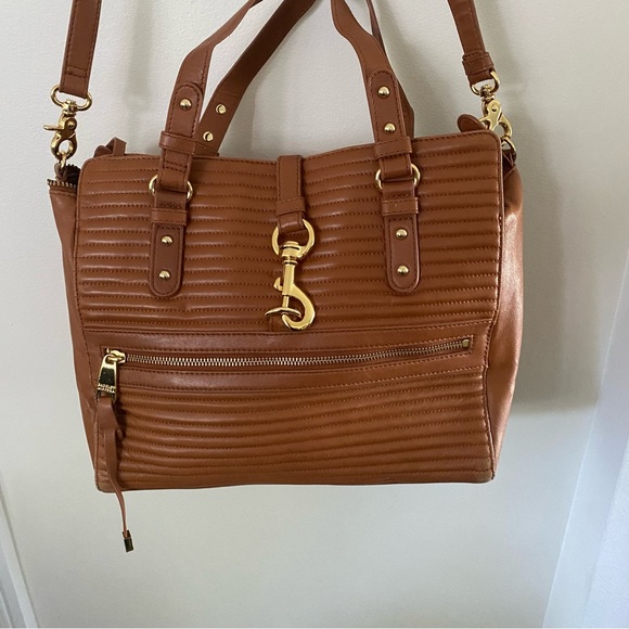 {Badgley Mischka} Nora Quilted Leather Satchel in Cognac - Picture 4 of 11